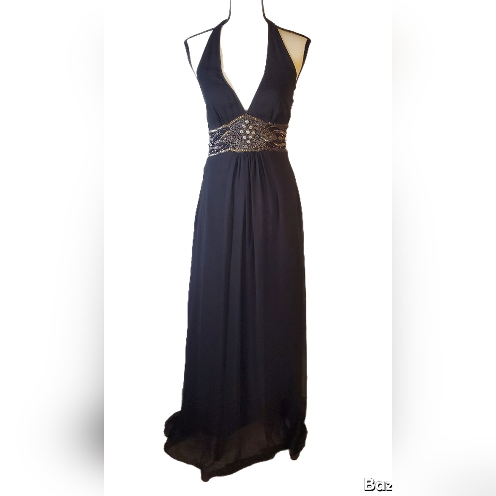 Adrianna Papell Blue Sleeveless V-Neck Maxi Dress
